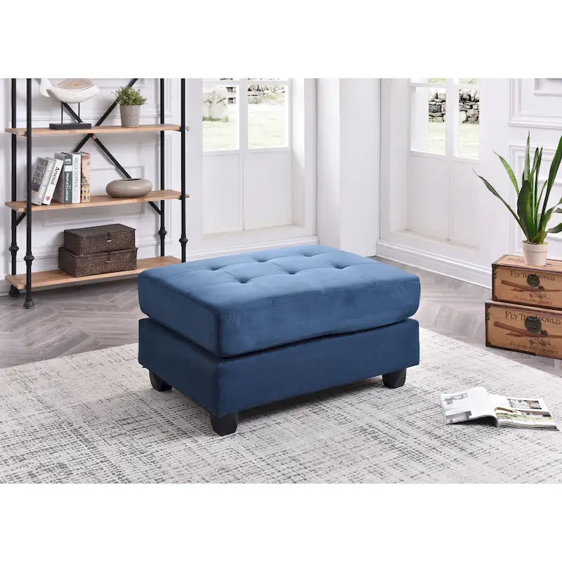 Rectangular Button-Tufted Microsuede Ottoman