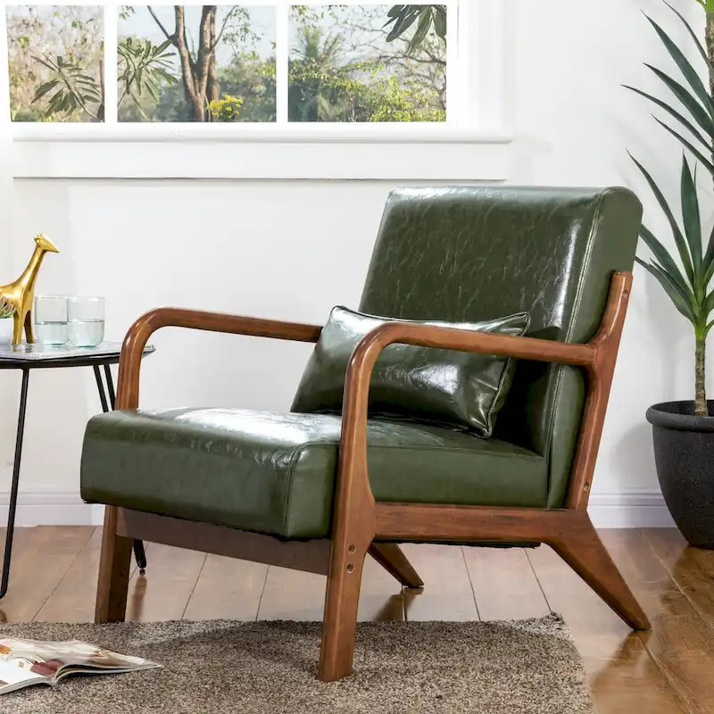 Glitzhome 30.75 H Mid-Century PU Leather Armchair with Ottoman Set