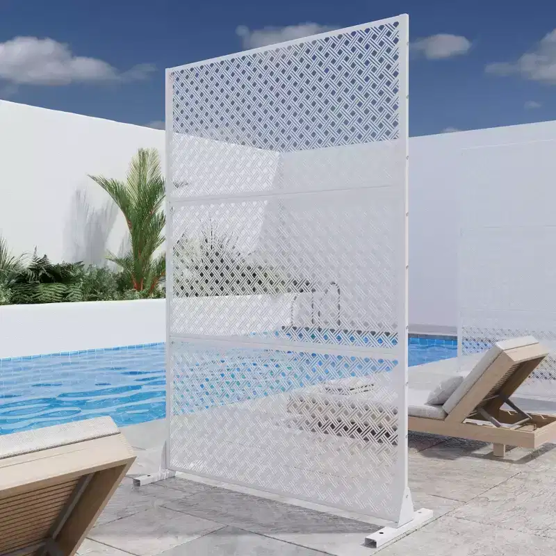 PexFix 72 in. H x 47 in. W Outdoor Metal Privacy Screen Garden Fence Woven Pattern Wall Applique in White