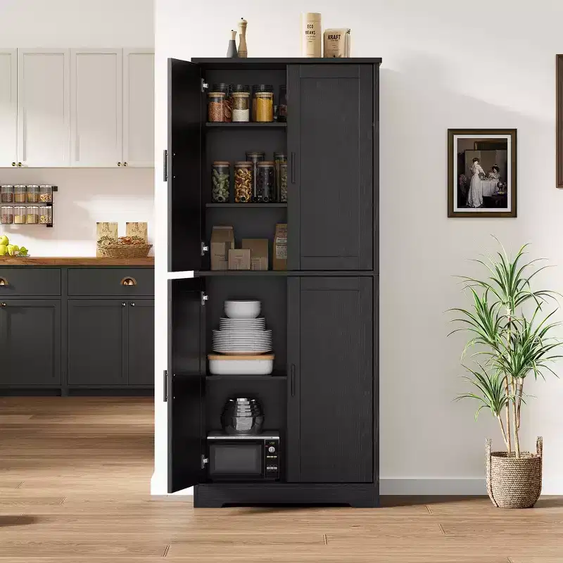 70 Modern Pantry Cabinet - Adjustable Shelf Storage with Doors for Kitchen, Bathroom & Living Room
