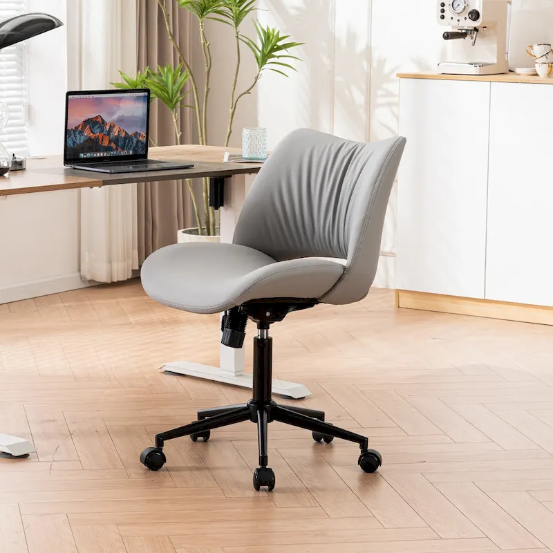 Leather Swivel Office Chair with Wheels - Armless