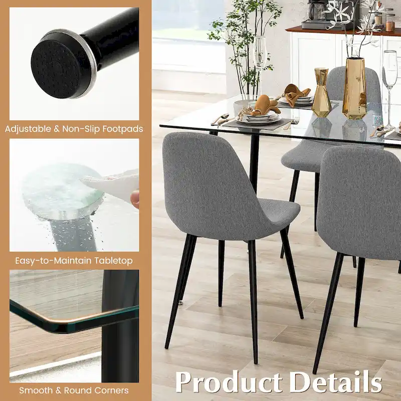 Gymax Modern Glass Dining Table Rectangular Dining Room Table W/Metal