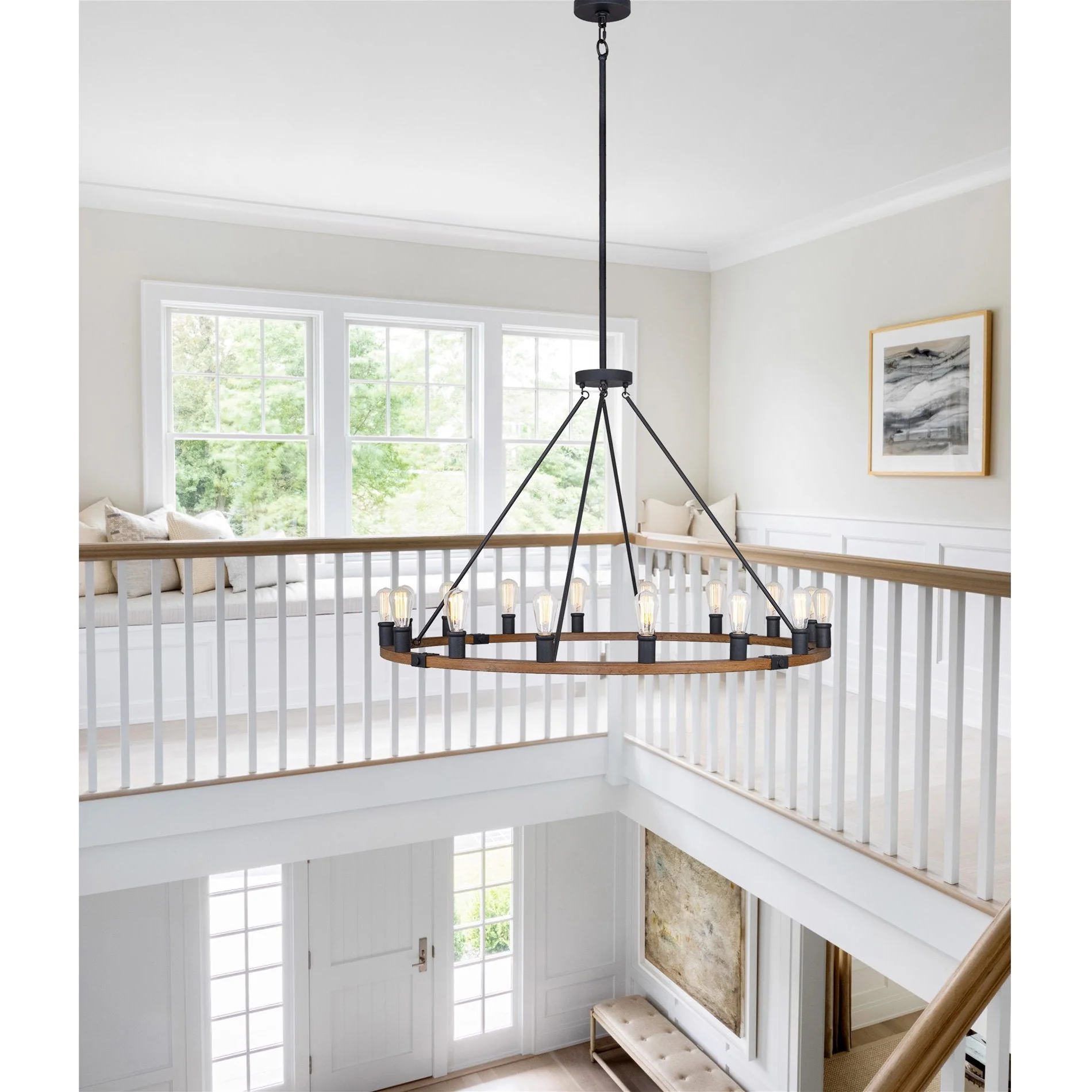 Homestead 48 Large Farmhouse Wagon Wheel Foyer Chandelier