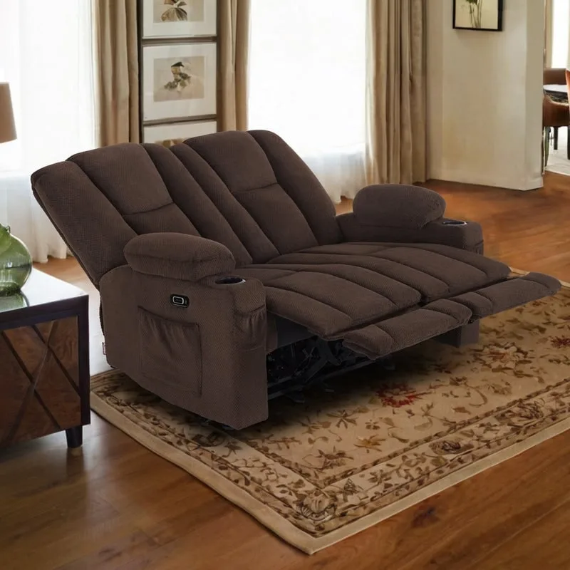 Electric Power Reclining Sofa with Massage and Lumbar Heat, Fabric