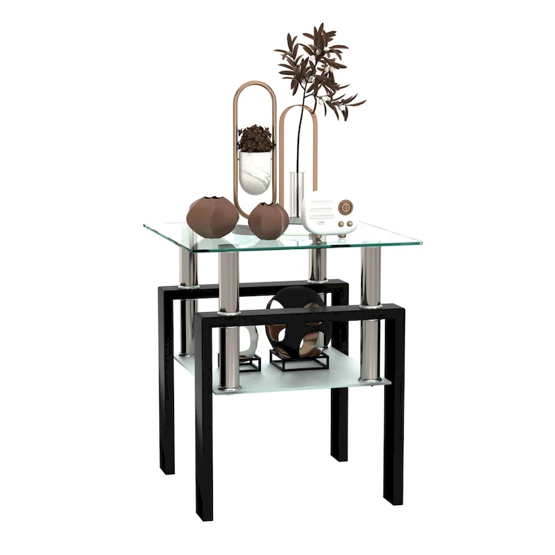 Square Tempered Glass Coffee Table with Metal Legs
