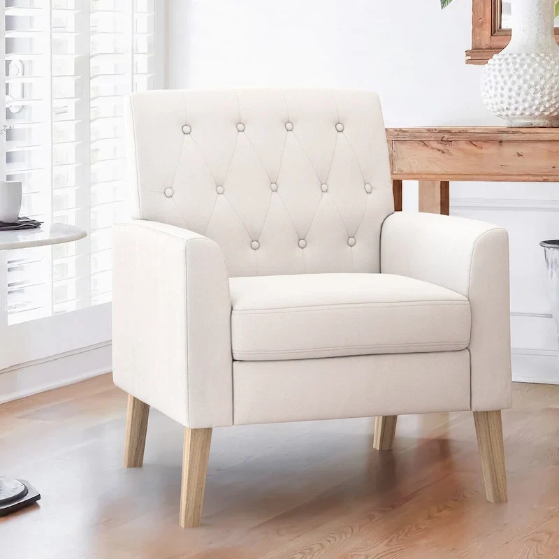 Beige / Wheat / Avocado Green / Gray Linen Mid-Century Button-Tufted Accent Chair - Single Use