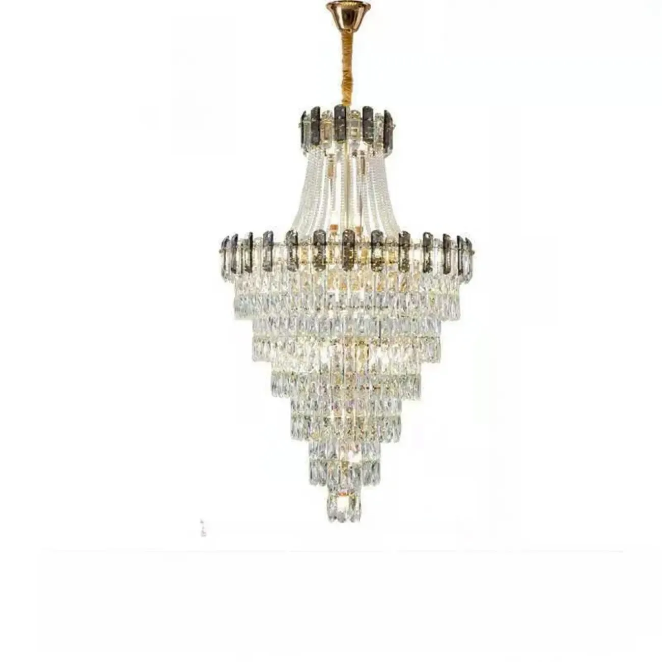 Luxury Long Cascading Crystal Gold Chandelier