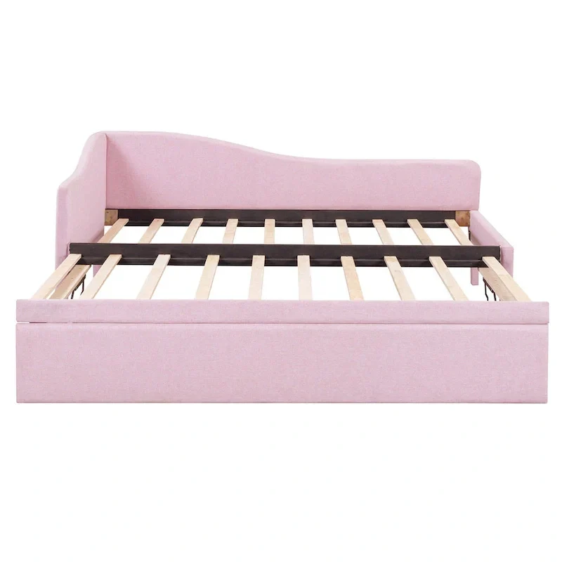 Twin Size L-Shaped Upholstered Daybed with Pop-Up Trundle – Pink