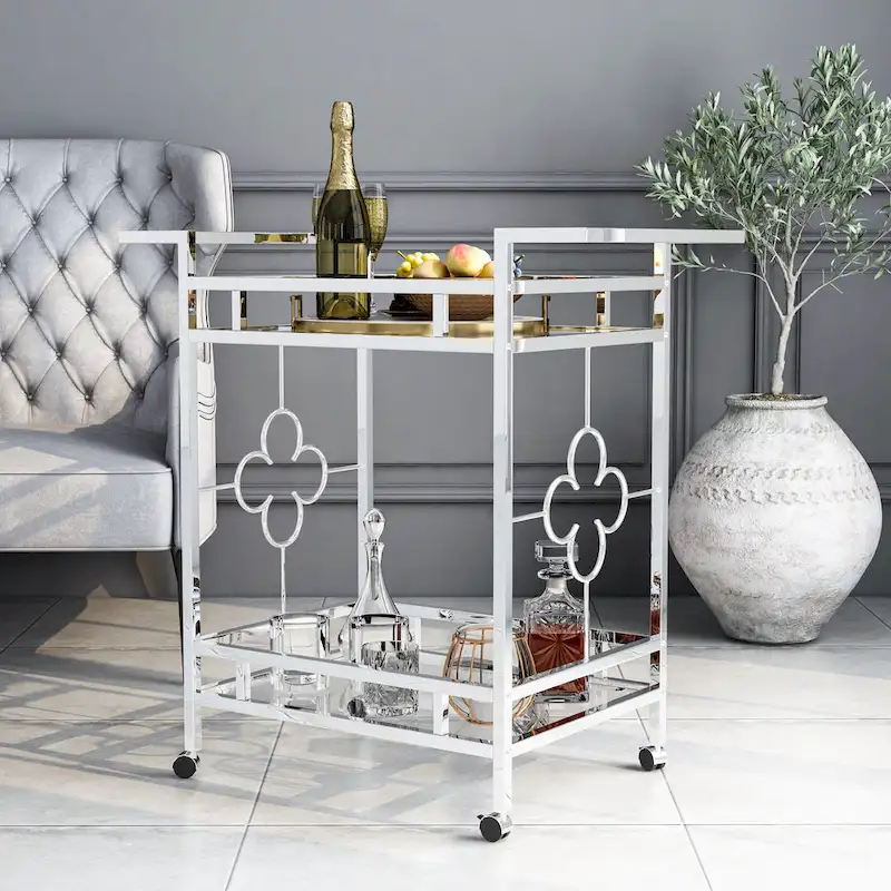 Foroka Contemporary Chrome 2-Shelf Serving Cart with Casters by