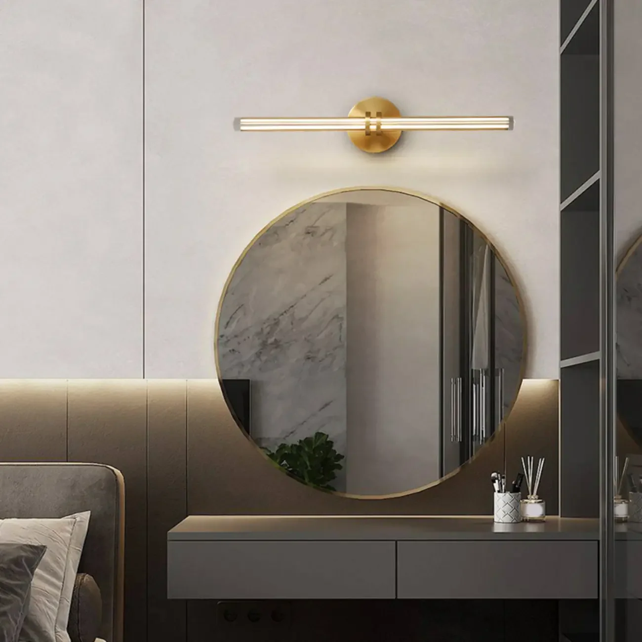 Multi Dimming Modern Linear Copper Bathroom Wall Lights