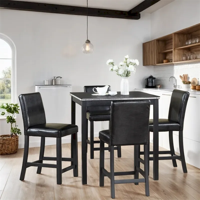 5-piece Wood Dining Counter Height Table and Chair Set