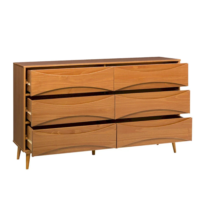 Mid-Century 6-Drawer Solid Wood Dresser