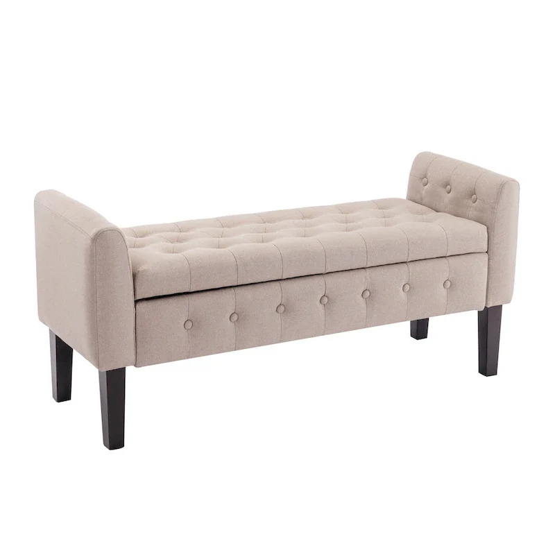 Porthos Home Inari Fabric Flip Top Storage Ottoman Bench with Rubberwood Legs