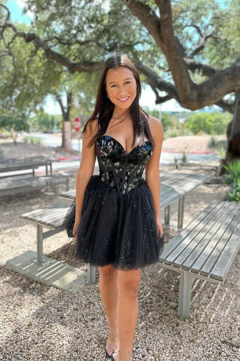 Sweetheart Green Mirror Sequin Short Party Dress