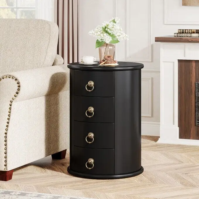 Solid Wood Bedside Table, Nightstand with 4 Drawers