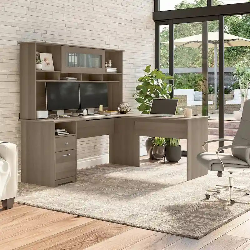 Ash Gray / Heather Gray / White / Modern Gray – Transitional Desk Hutch, 1-Person