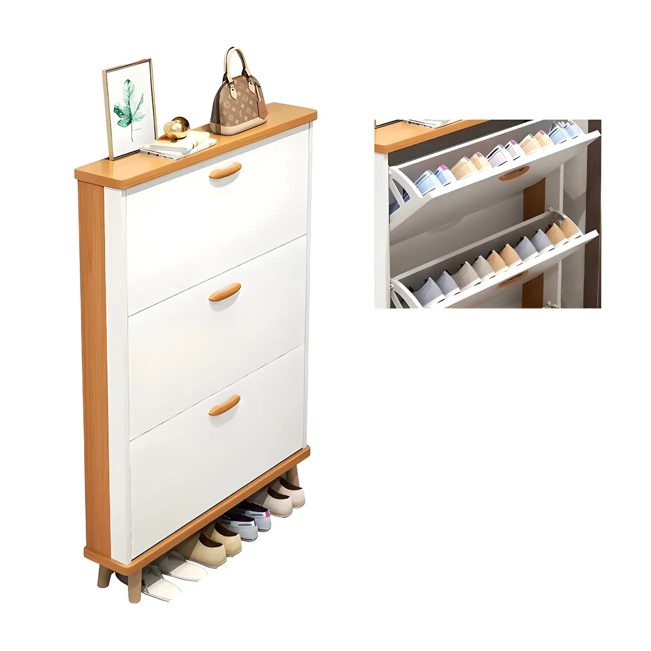 Entryway Vertical Solid Wood Shoe Storage Cabinet