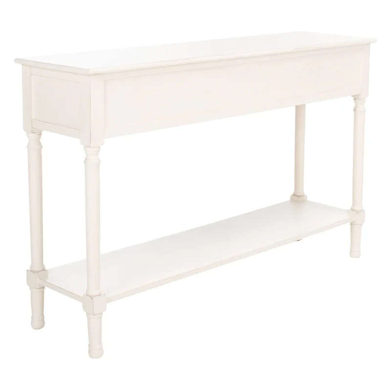 3-Drawer Console Table with Herringbone Pattern and Bottom Shelf