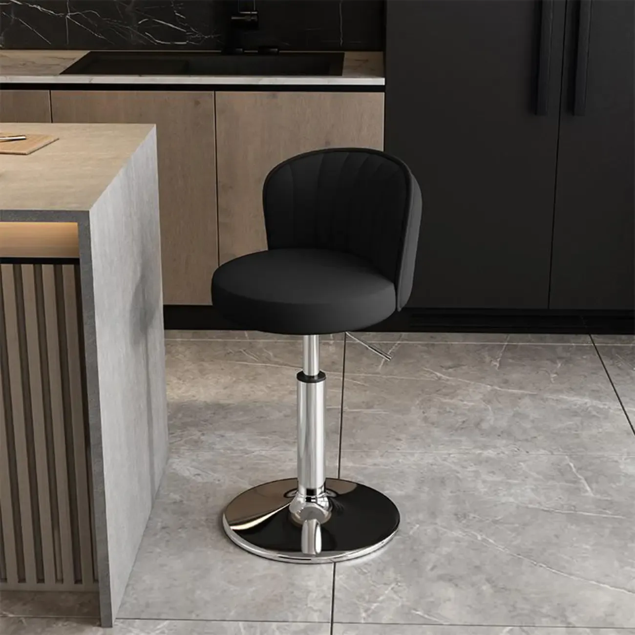 Modern Leather Adjustable Swivel Bar Stools with Back