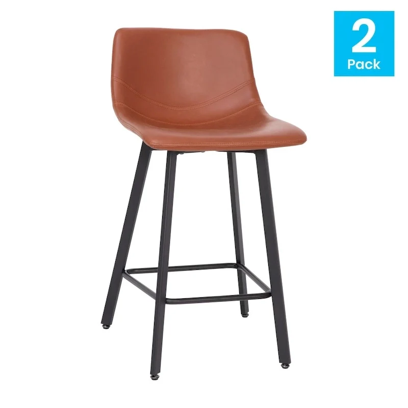 Set of 2 Armless Upholstered Metal Counter Stools