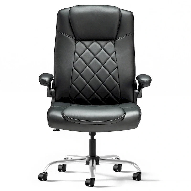 Executive PU Leather Swivel Office Chair with Flip-Up Arms Ergonomic