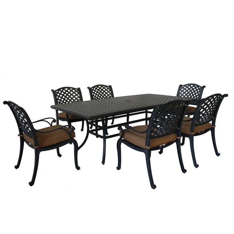 Ventura Cast Aluminum 7 Piece Rectangular Dining Set with 6 Arm Chairs - N/A
