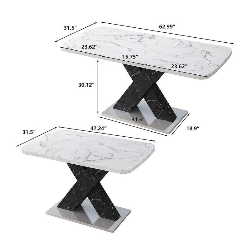 Modern 47.24-62.99 L Marble Square Dining Table