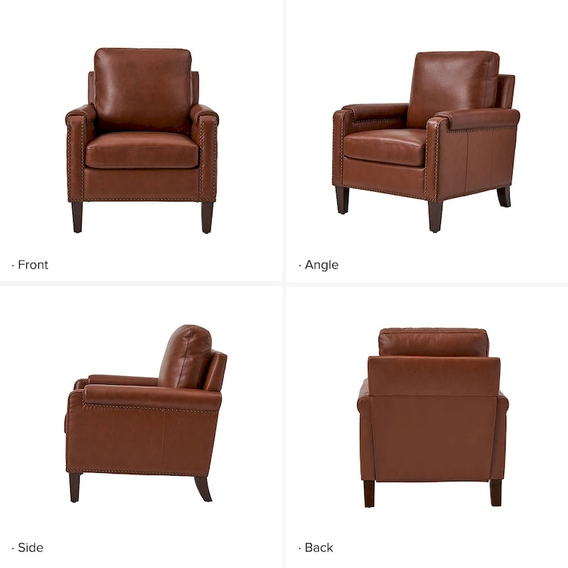 Kunz Transitional Genuine Leather Armchair with Removable Cushion and Nailhead Trims by HULALA HOME
