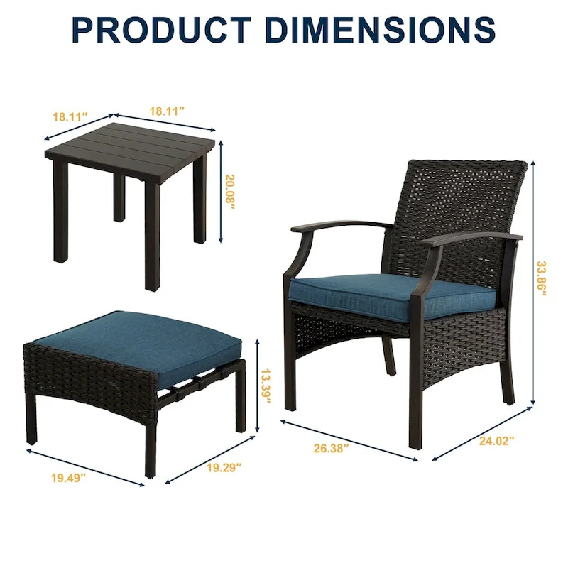 5 PCS Patio Conversation Set with Cushions with Coffee Table & Ottoman