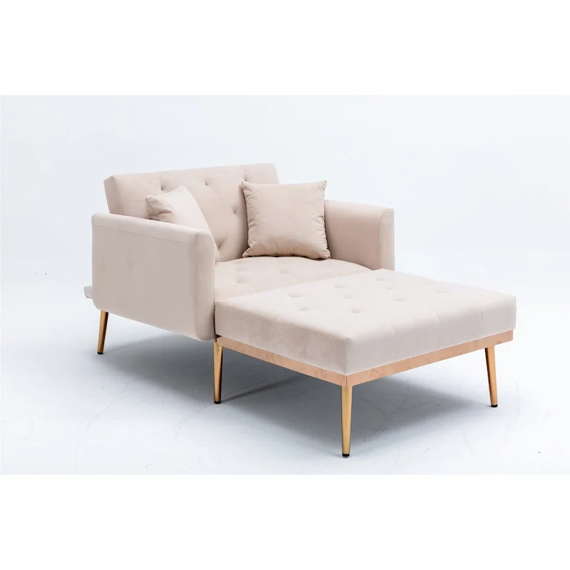 Velvet Upholstered Tufted Living Room Sleeper Sofa Chair With Rose Golden feet