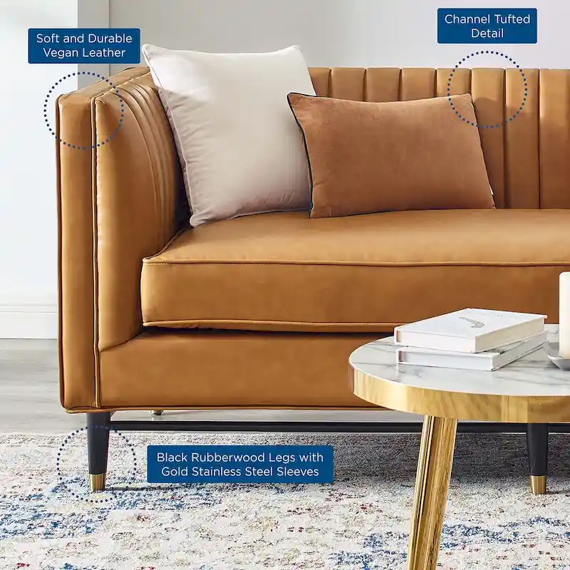 Devote Channel Tufted Vegan Leather Loveseat