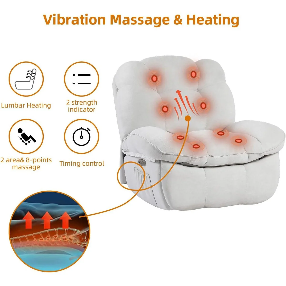 XINMICS Swivel Power Recliner Chair, Massage Rocker Recliners with Heated ,USB, USB-C and Side Pocket