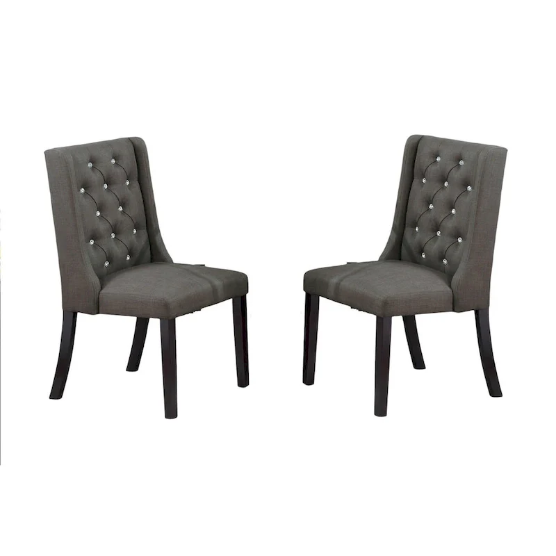 Set of 2 Wingback Dining Chairs, Tufted Faux Leather