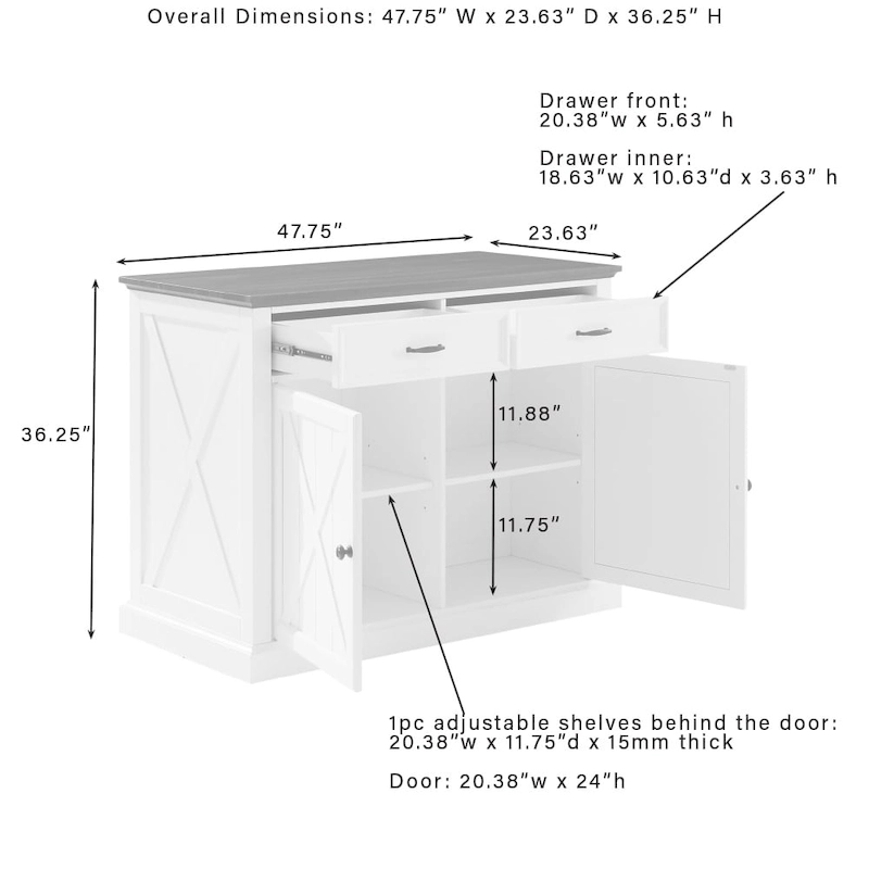 Clifton Kitchen Island W/Camille Stools - 50d x 47.75w x 36.25h