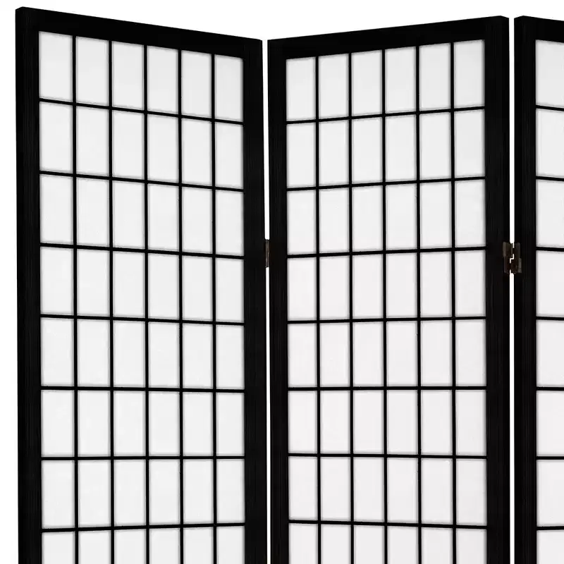 6 ft. Tall Canvas Window Pane Room Divider - Black (4 Panels): Oriental Furniture, Hardwood Frame, No Assembly Required