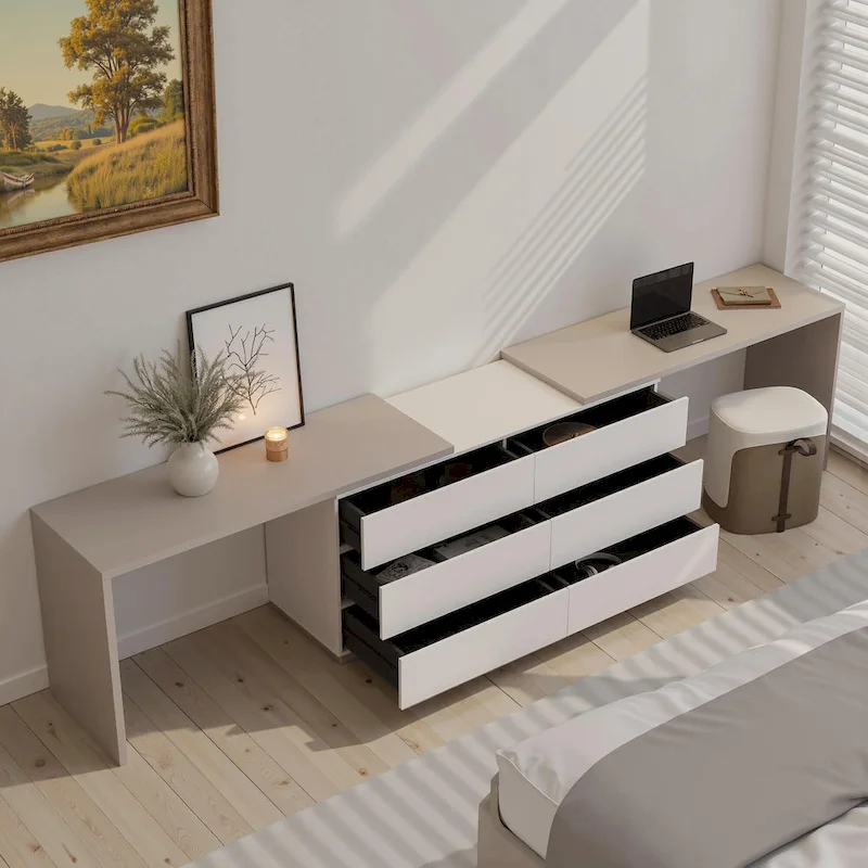 144.26 Home Office Expandable Desk With 6 Drawers