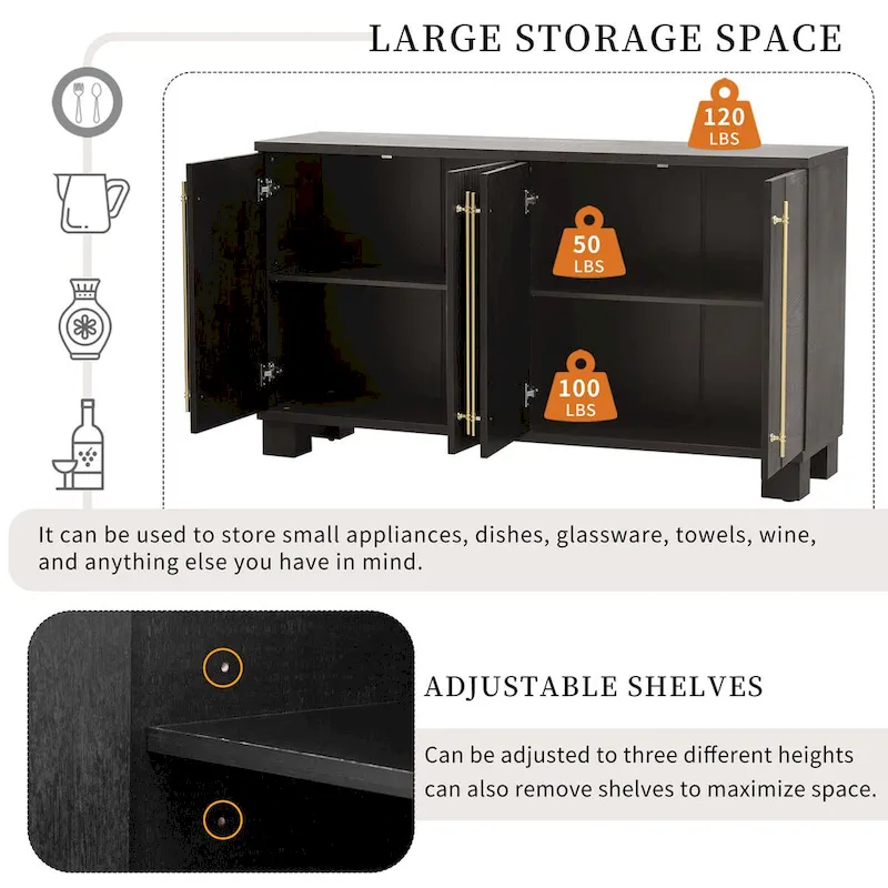 Wood Traditional Style Sideboard with Adjustable Shelves