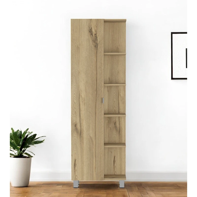 HomeRoots 62  Oak Wood Pantry Or Storage Closet - 20.1' X '62.2' X '8.5