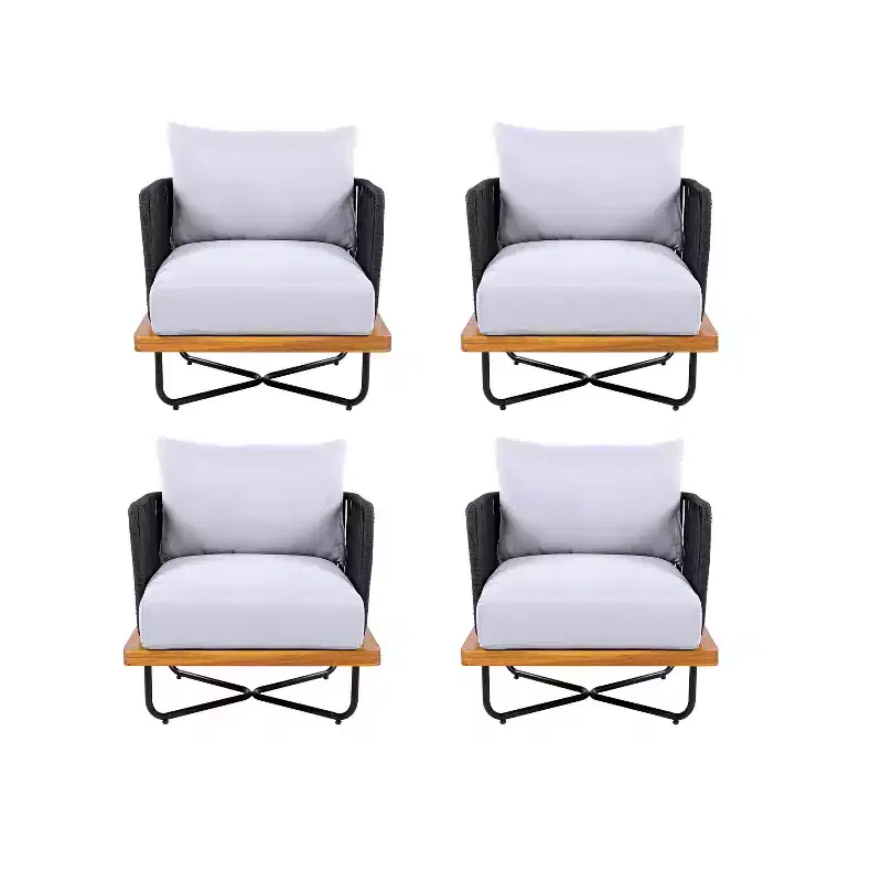 Christopher Knight Home Alok Patio Acacia and Metal Club Chairs with Rope Detail (Set of 4)