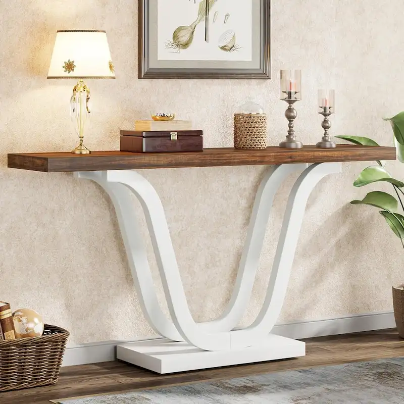 Grey / White Farmhouse MDF Console Table with Double U-Shaped Legs