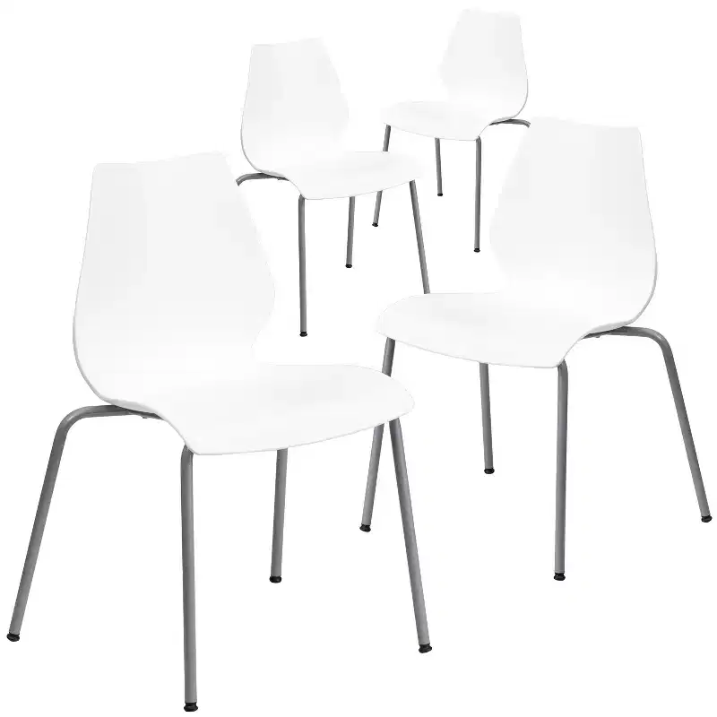 Flash Furniture 4 Pack HERCULES Series 770 lb. Capacity Stack Chair with Lumbar Support and Silver Frame