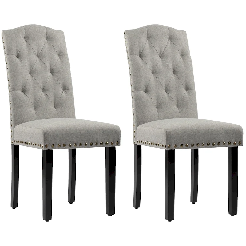 Solid Wood Tufted Dining Chairs, Kitchen Dining Room Chairs with Bronze Nailhead Trim Set of 2