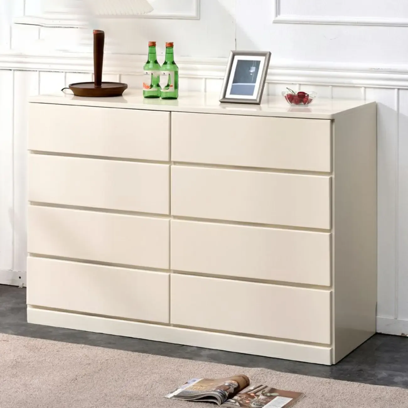 Modern Natural Wooden Double Dresser with 5-Drawers