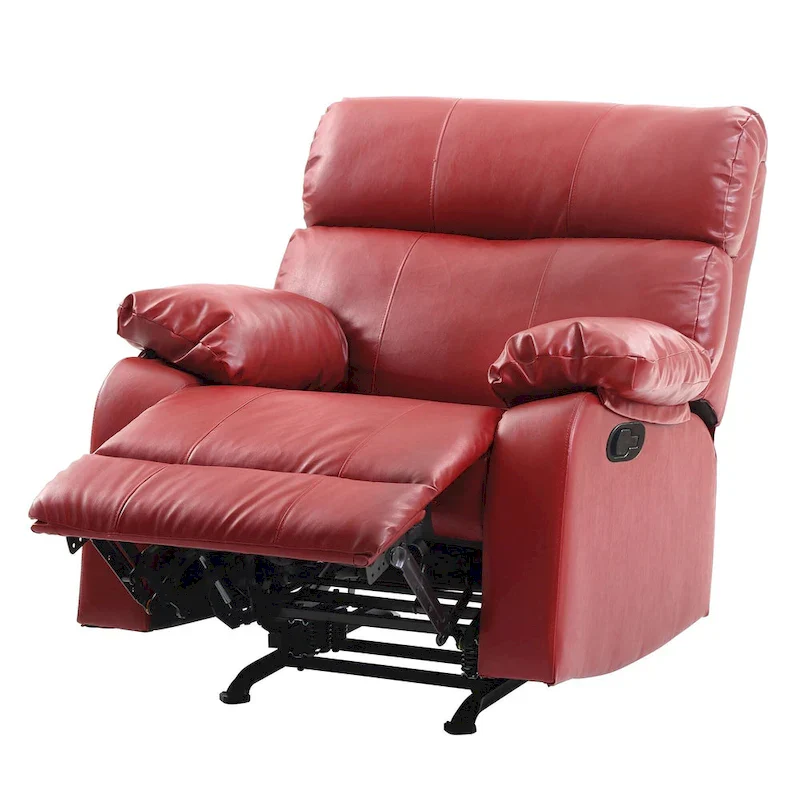 Faux Leather Upholstered Reclining Chair with Padded Arms - 39  - Red