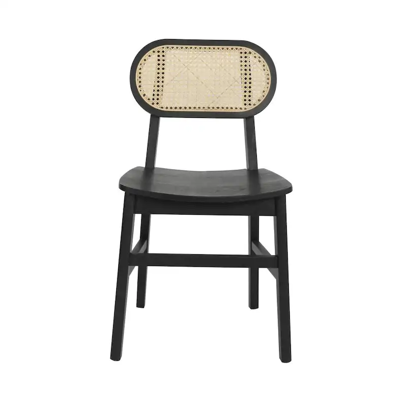 Set of 2 Cane Rattan Dining Chairs with Wood Frame