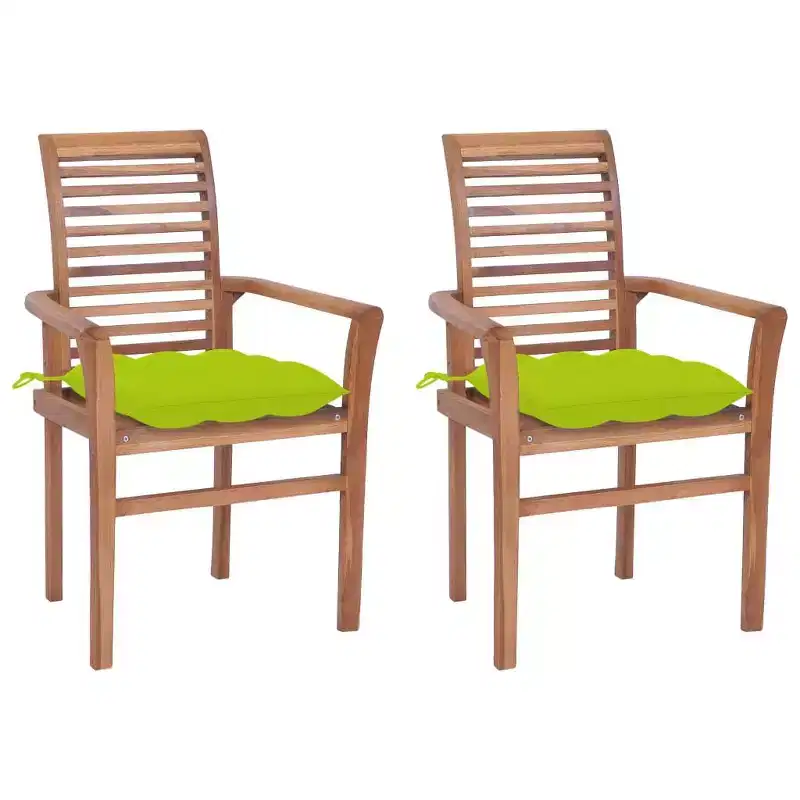 vidaXL Solid Teak Wood Dining Chairs - Garden/Patio Furniture - Stackable Design with Comfortable Bright Green Cushions