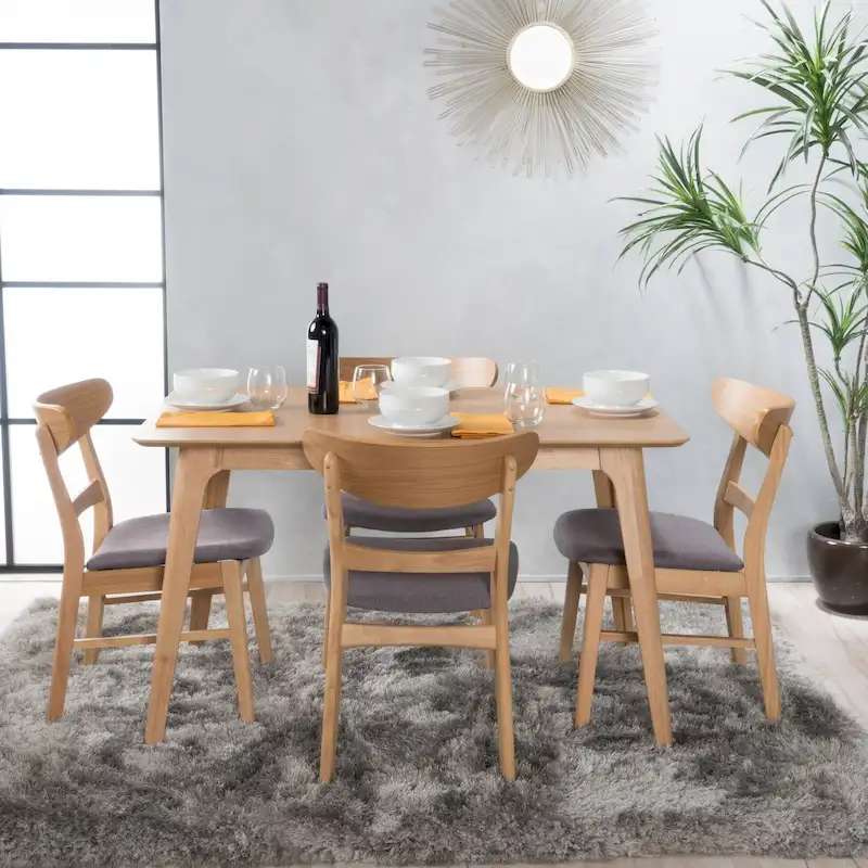 Idalia Fabric and Rubberwood Rectangular Wood Dining