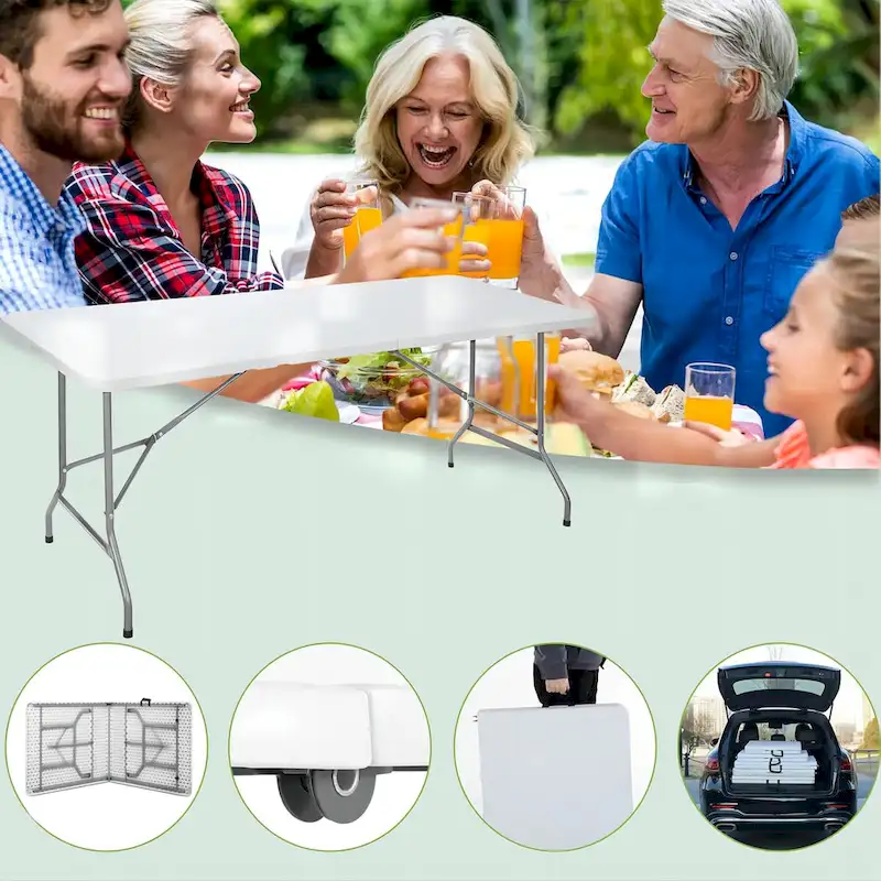 6ft Plastic Rectangle Folding Table, White