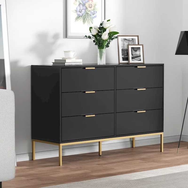 Black 6-Drawer Double Dresser, 2-Person Assembly