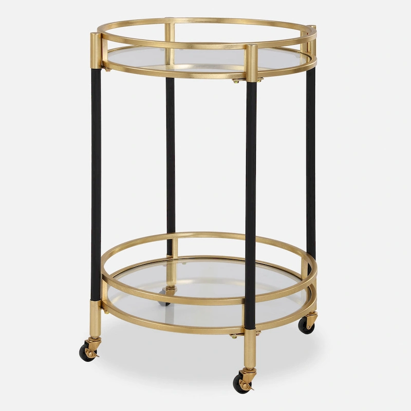 Two Tier Round Bar Serving Cart - 29.75 - Black and Gold